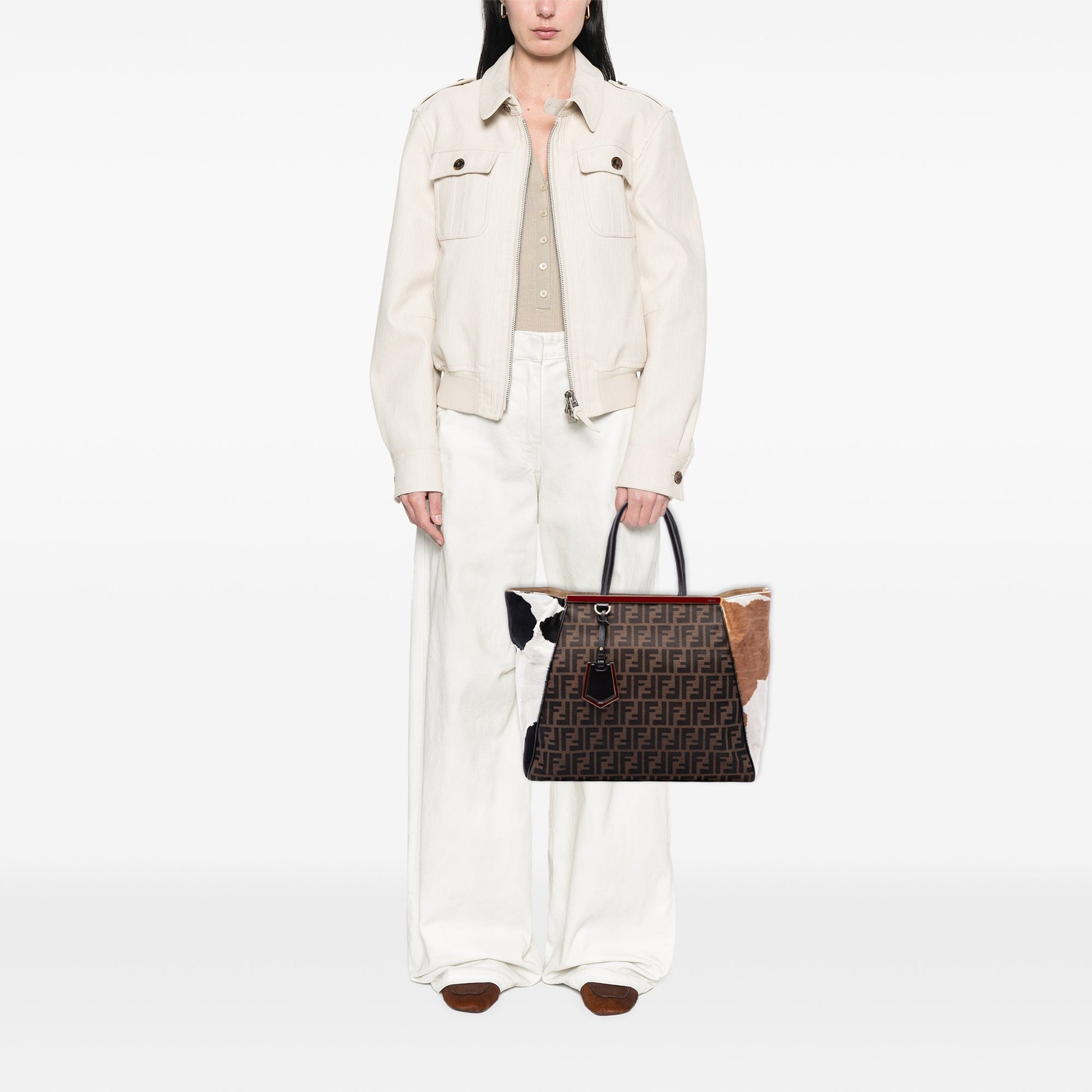 Fendi Large Zucca Canvas Ponyhair 2Jours Tote