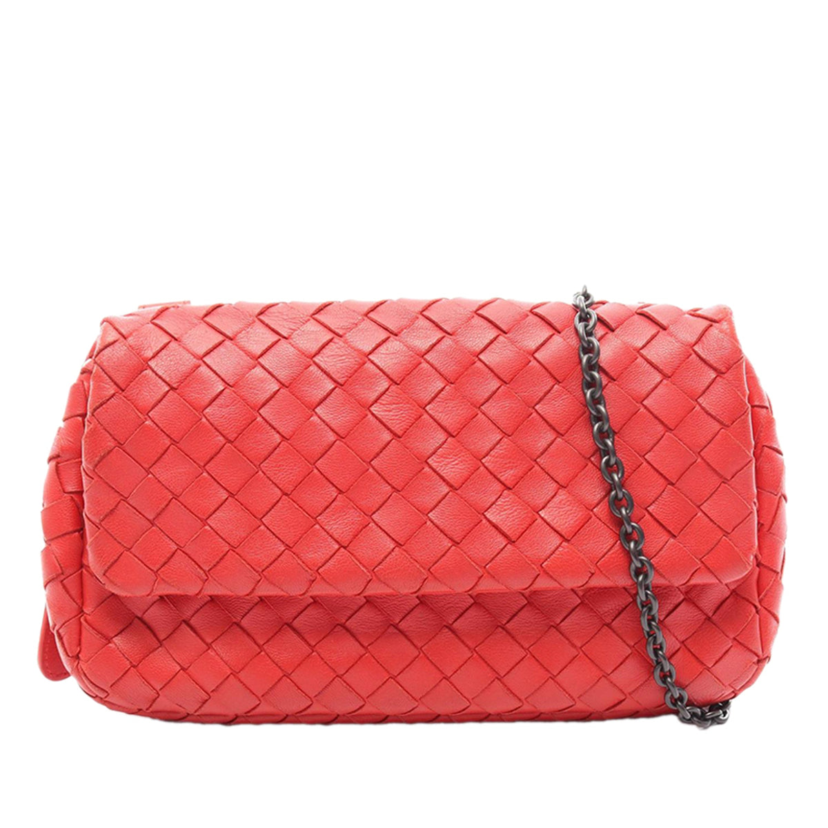 Bottega Veneta Mini Nappa Intrecciato Expandable Chain Crossbody — Red