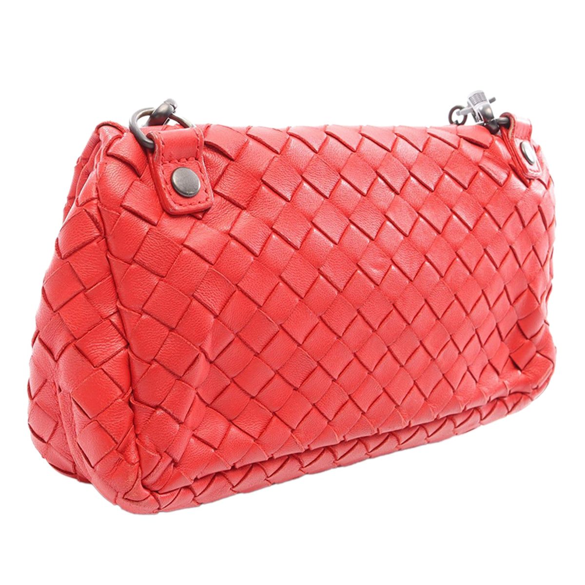Bottega Veneta Mini Nappa Intrecciato Expandable Chain Crossbody — Red