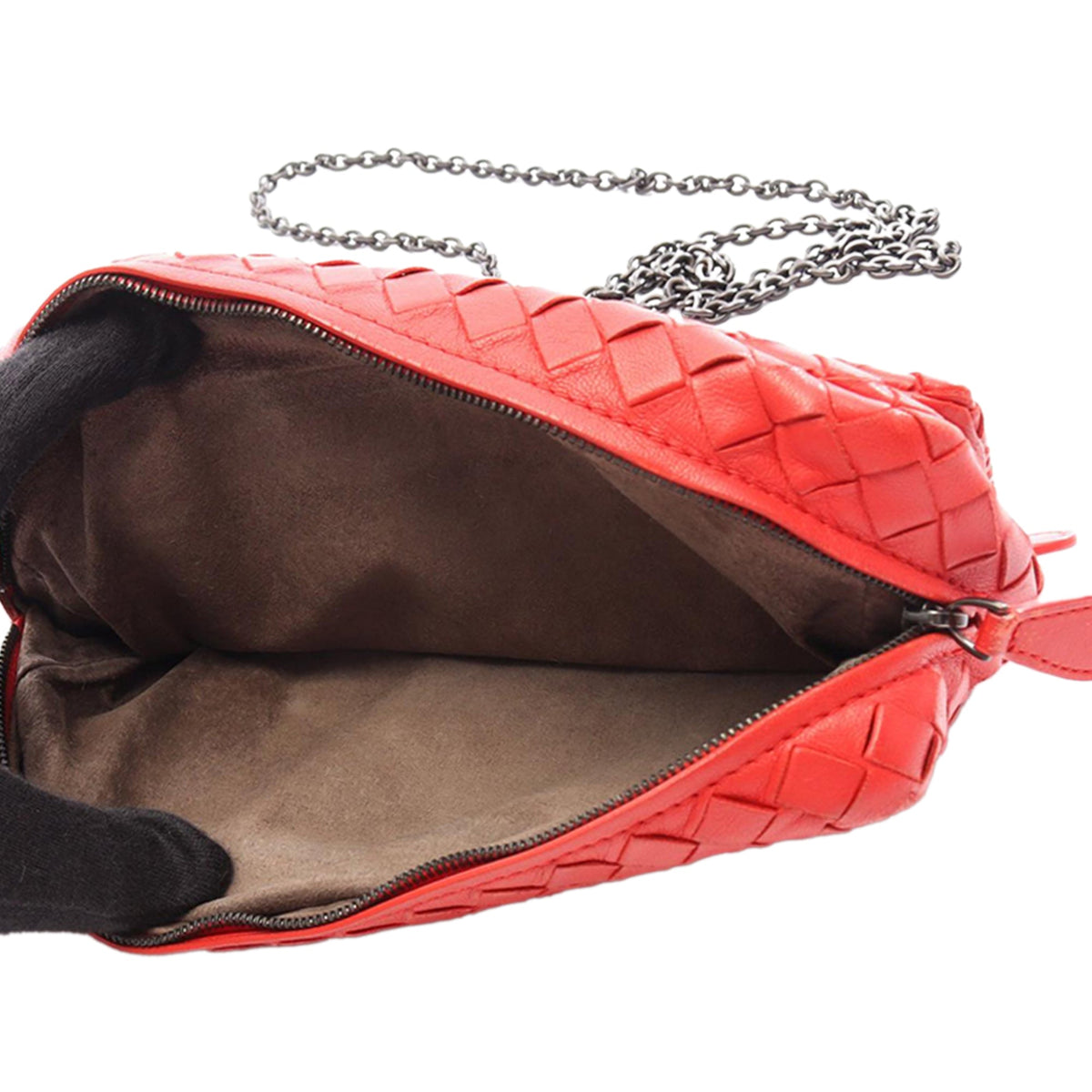 Bottega Veneta Mini Nappa Intrecciato Expandable Chain Crossbody — Red