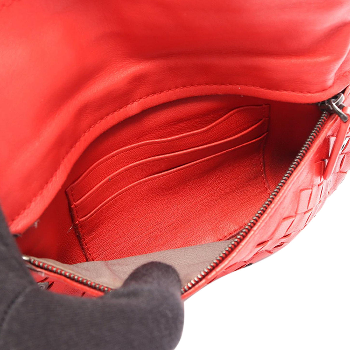 Bottega Veneta Mini Nappa Intrecciato Expandable Chain Crossbody — Red