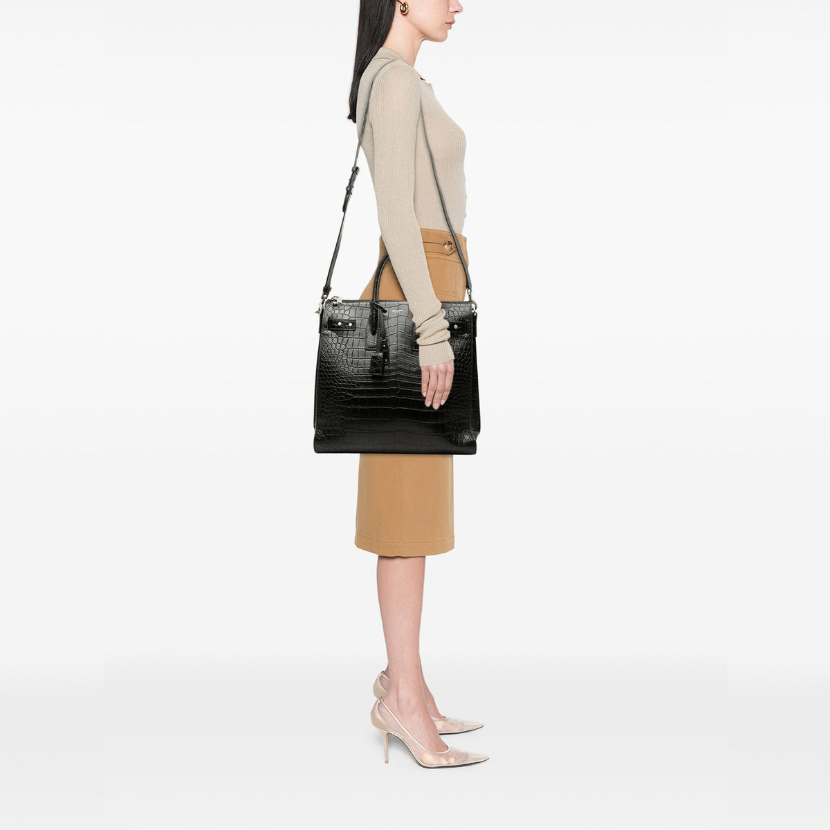 Saint Laurent Croc Embossed Sac de Jour Souple Zip North South Tote