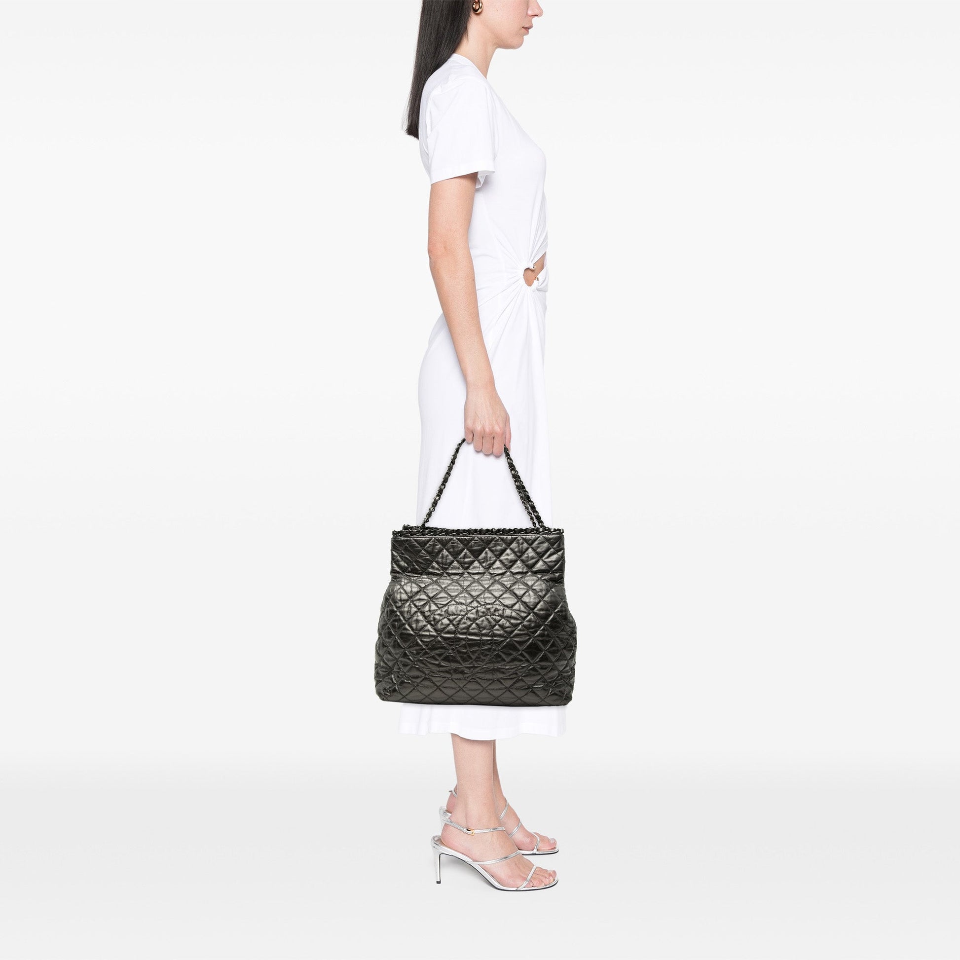 Chanel Large Glazed Calfskin Quilted Chain Me Tote