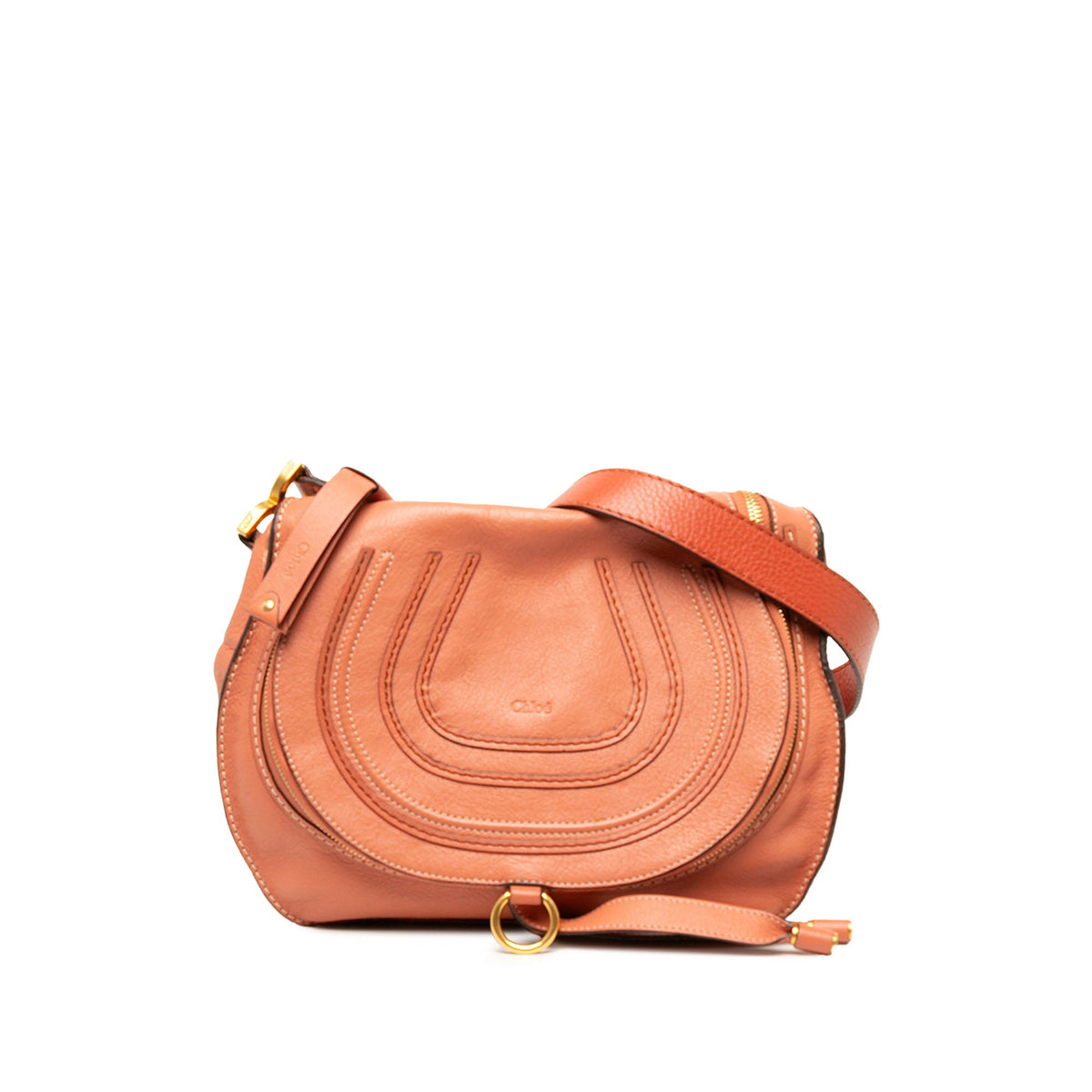 Chloé Medium Grained Calfskin Marcie Saddle Crossbody — Orange