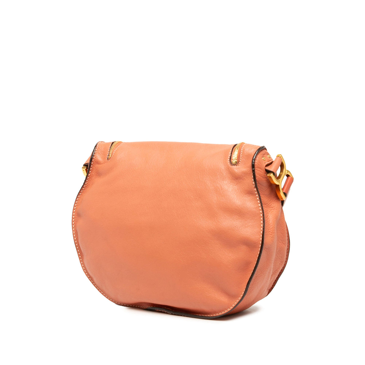 Chloé Medium Grained Calfskin Marcie Saddle Crossbody — Orange