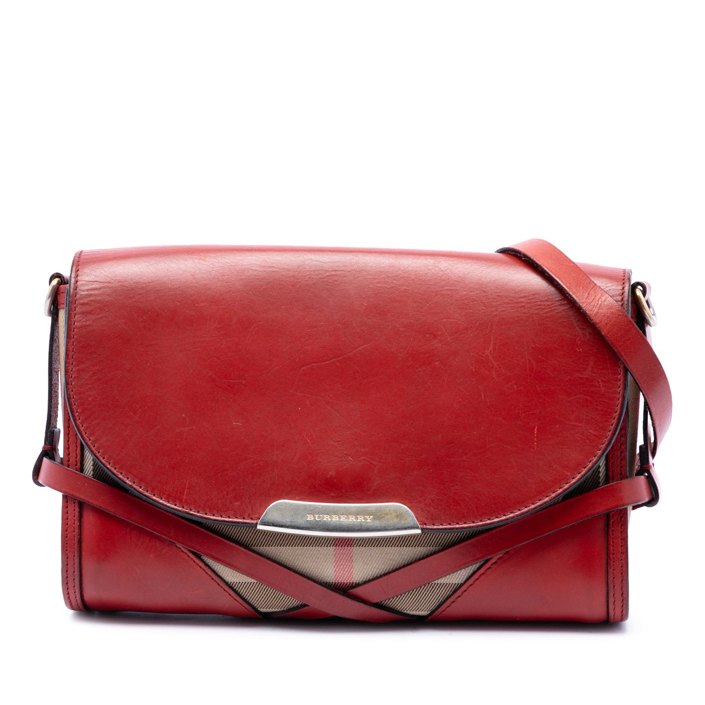 Burberry Leather and House Check Canvas Bridle Abbott Crossbody