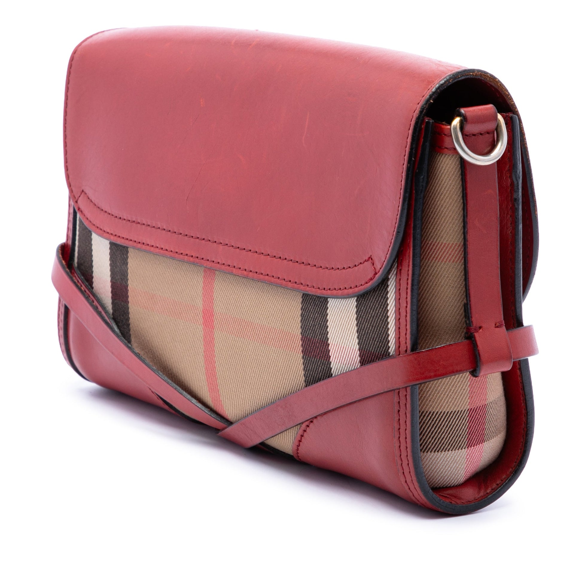 Burberry Leather and House Check Canvas Bridle Abbott Crossbody