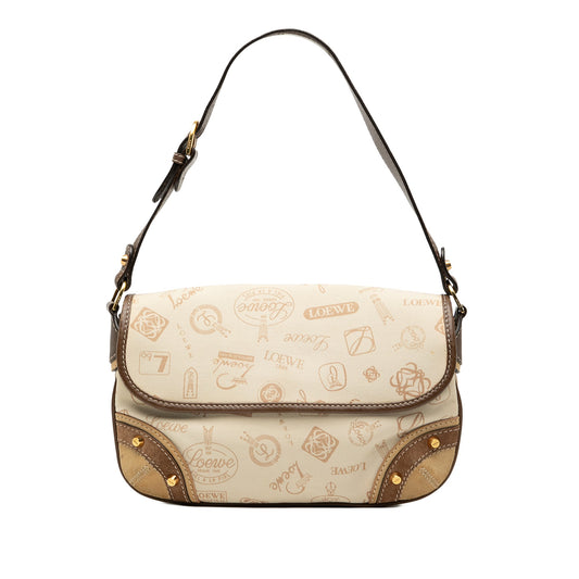 LOEWE 160th Anniversary Suede Trimmed Canvas Flap Shoulder Bag