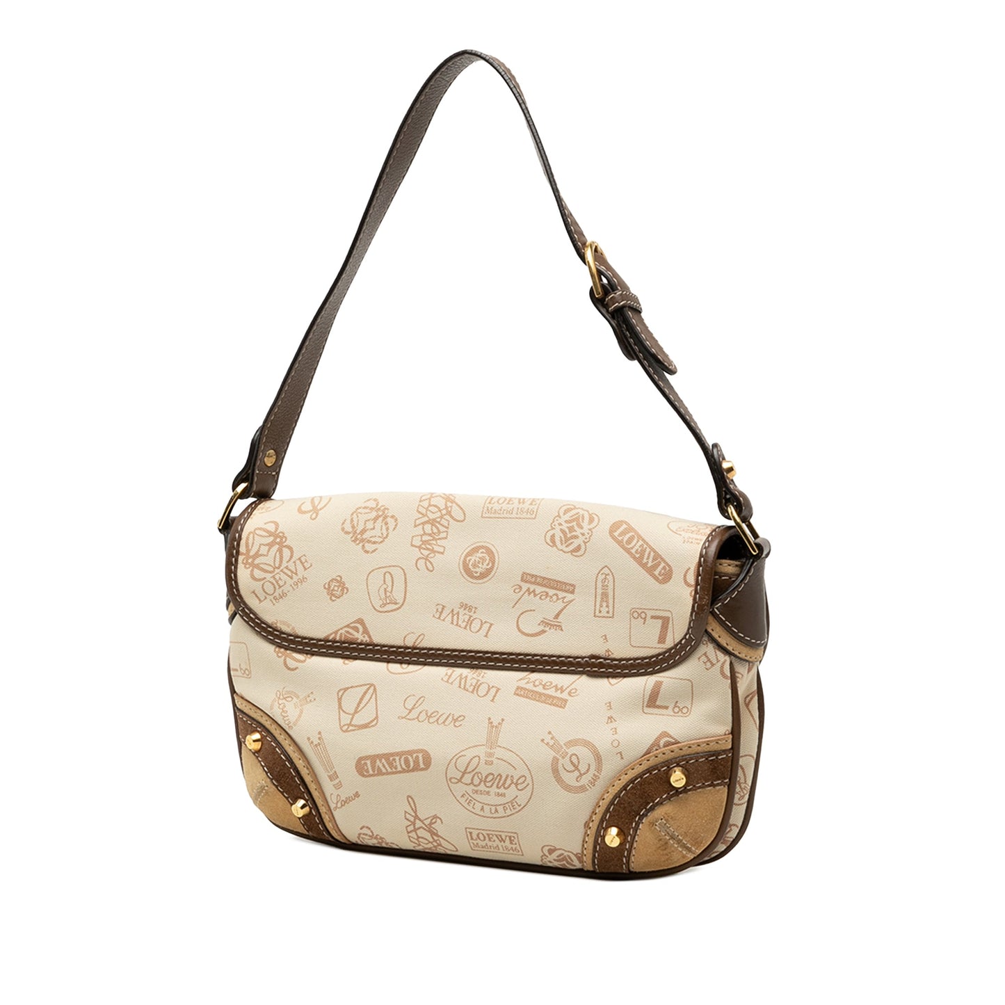 LOEWE 160th Anniversary Suede Trimmed Canvas Flap Shoulder Bag