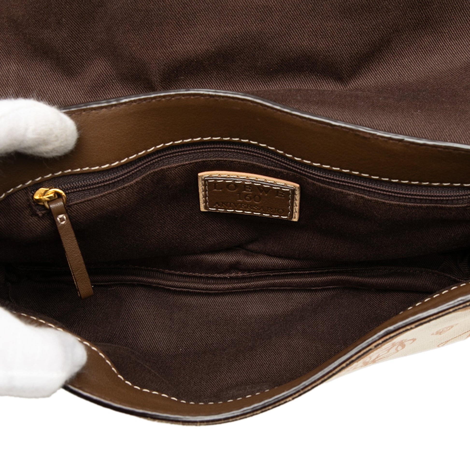 LOEWE 160th Anniversary Suede Trimmed Canvas Flap Shoulder Bag