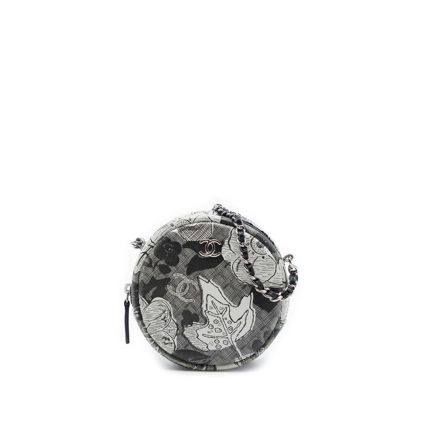 Chanel CC Calfskin Floral Round Clutch with Chain