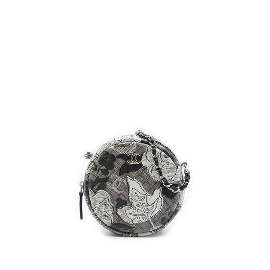 Chanel CC Calfskin Floral Round Clutch with Chain