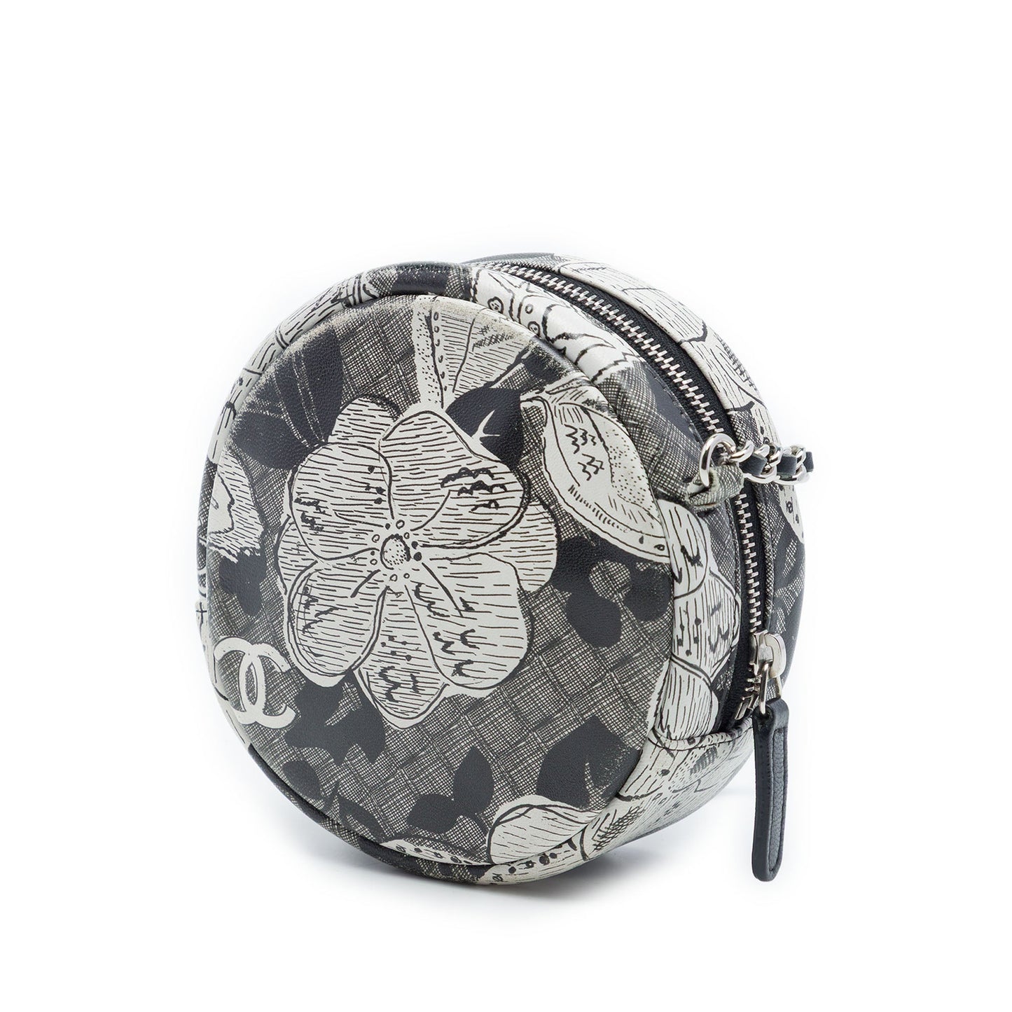 Chanel CC Calfskin Floral Round Clutch with Chain