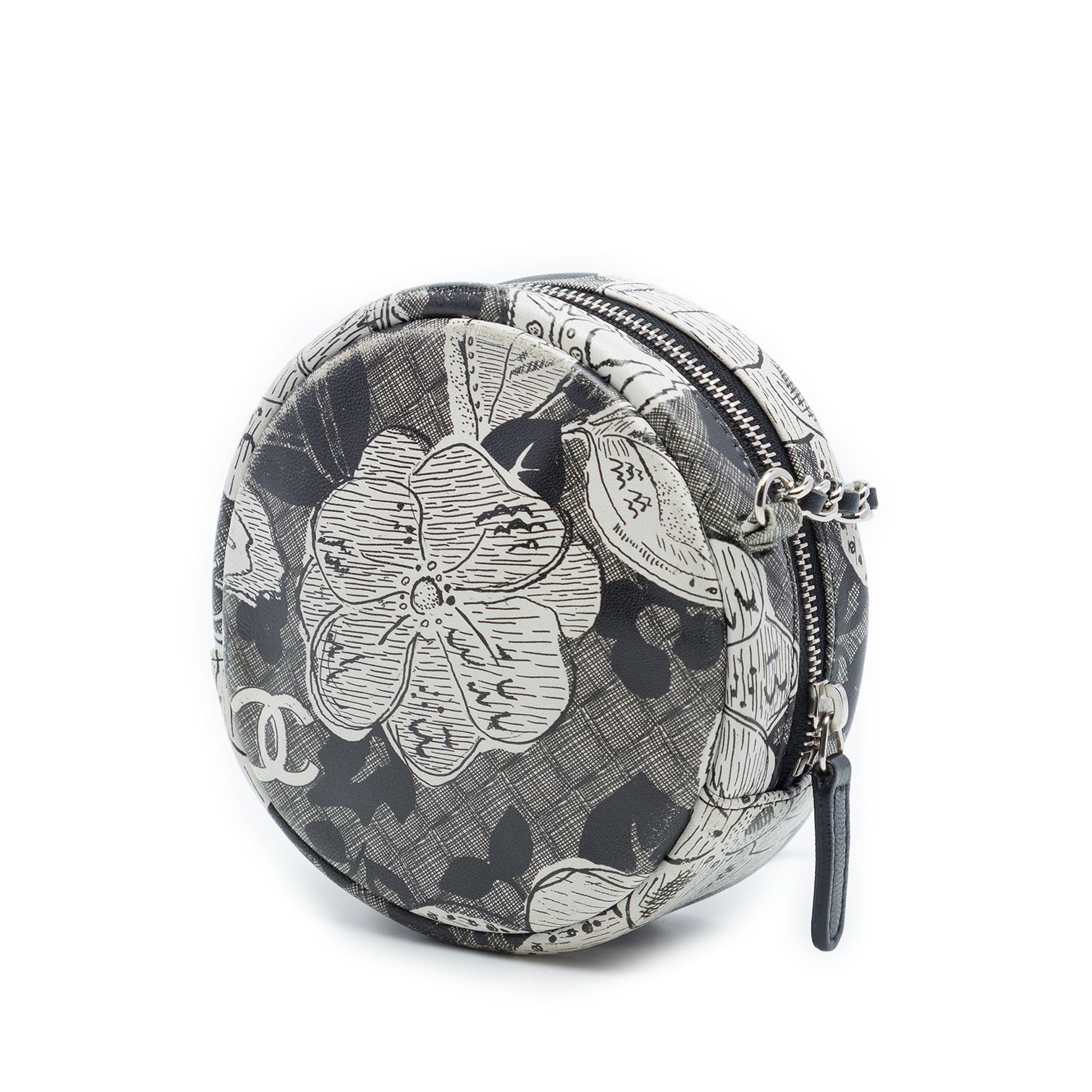 Chanel CC Calfskin Floral Round Clutch with Chain