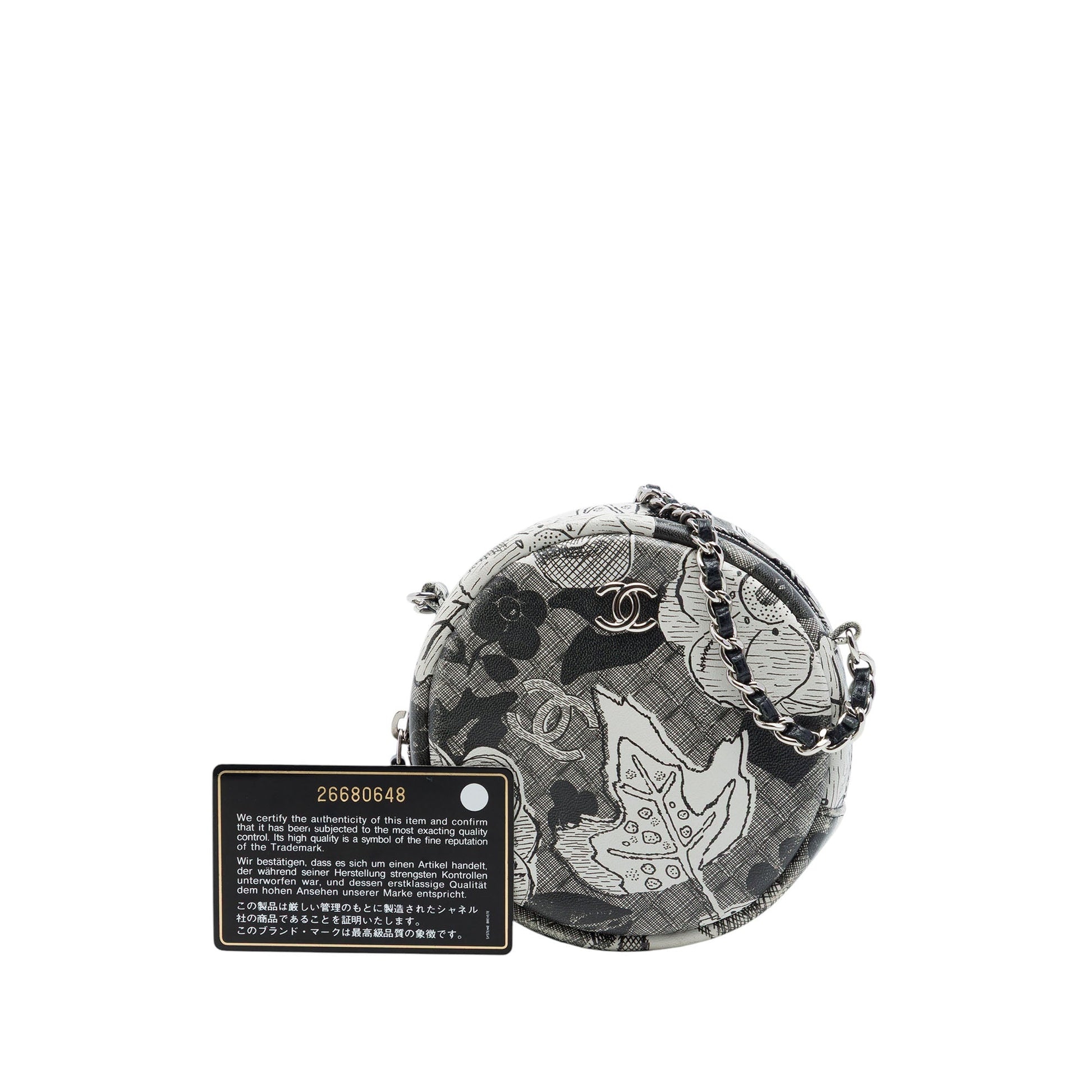 Chanel CC Calfskin Floral Round Clutch with Chain