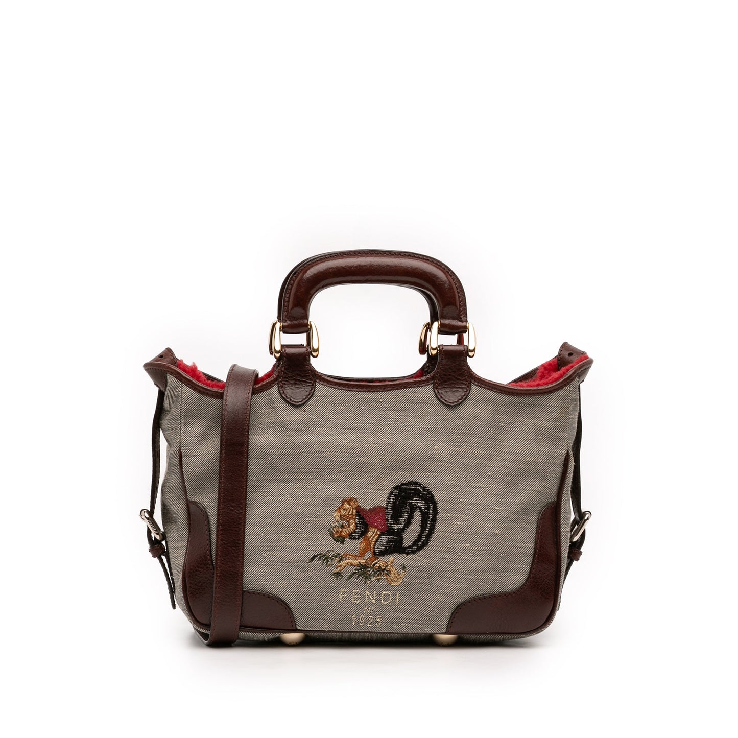 Fendi Embroidered Canvas Squirrel Satchel