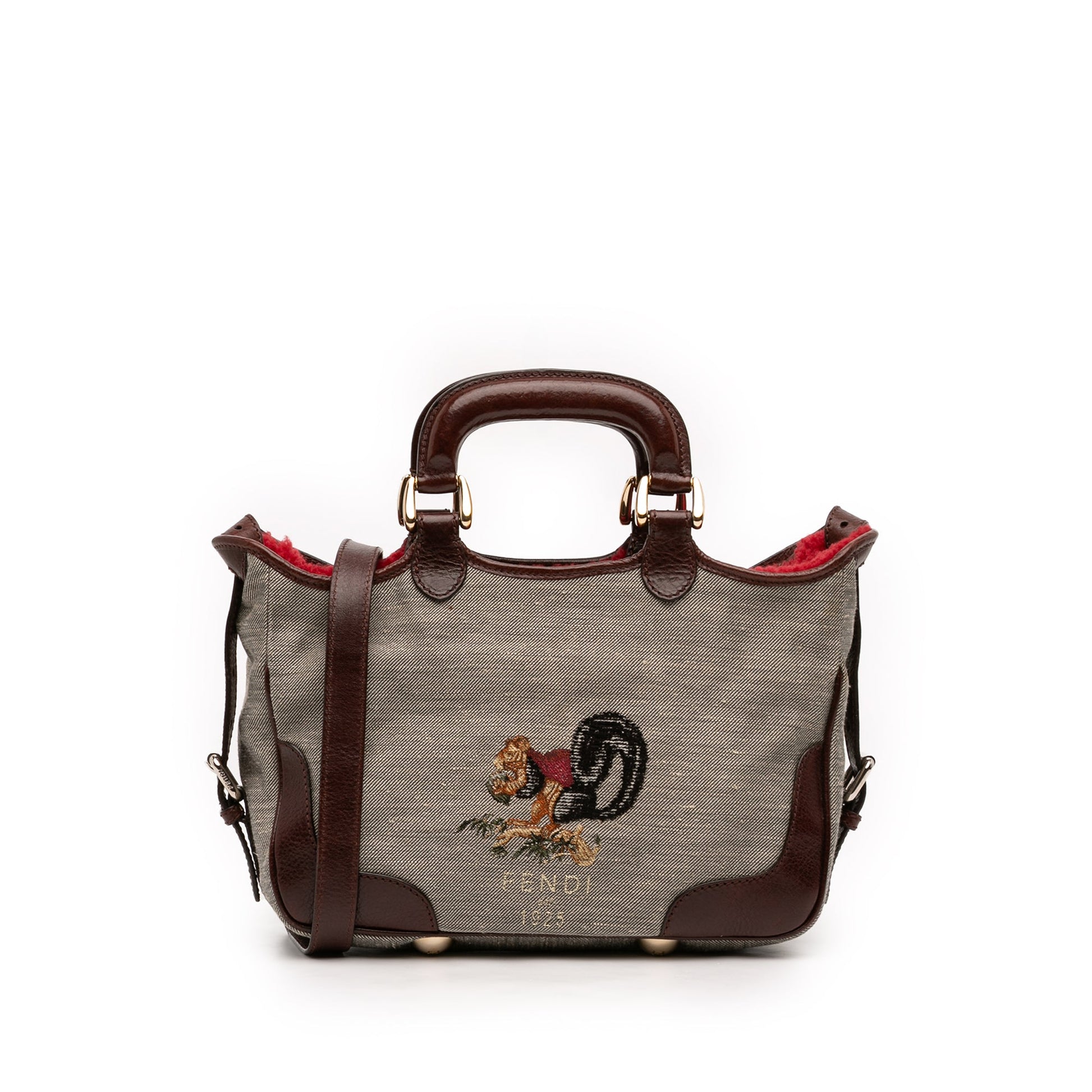 Fendi Embroidered Canvas Squirrel Satchel