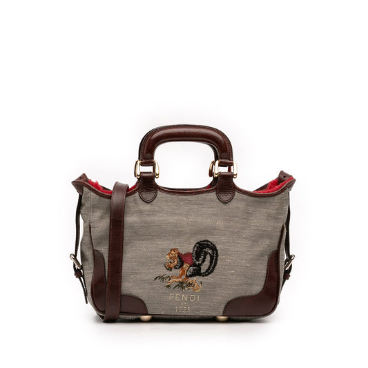 Fendi Embroidered Canvas Squirrel Satchel