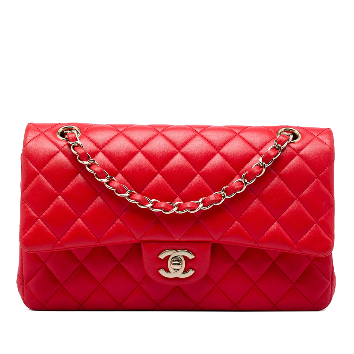 Chanel Medium Classic Lambskin Double Flap — Red