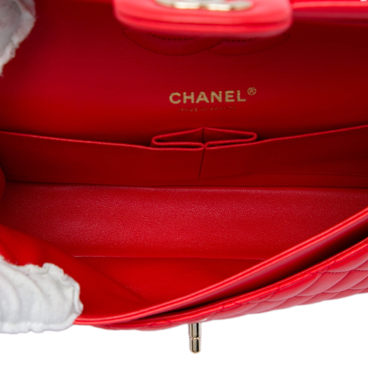 Chanel Medium Classic Lambskin Double Flap — Red