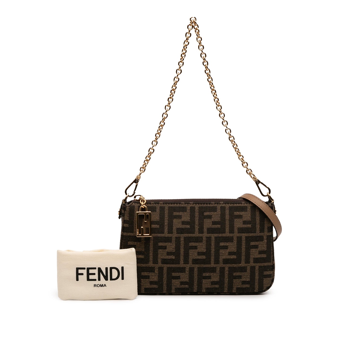 Fendi FF Jacquard Baguette Pouch Clutch with Chain