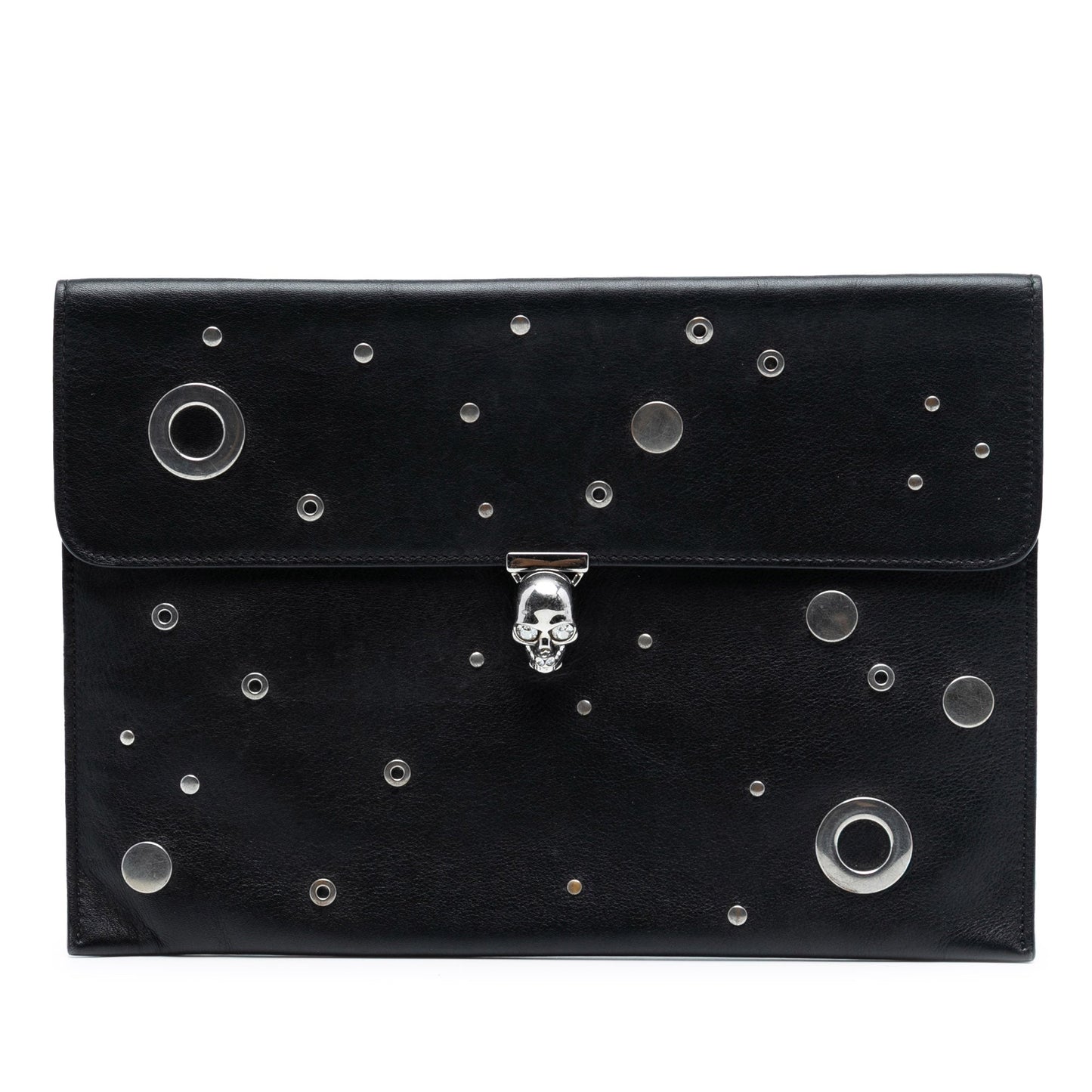 Alexander McQueen Leather Grommet Studded Skull Clutch