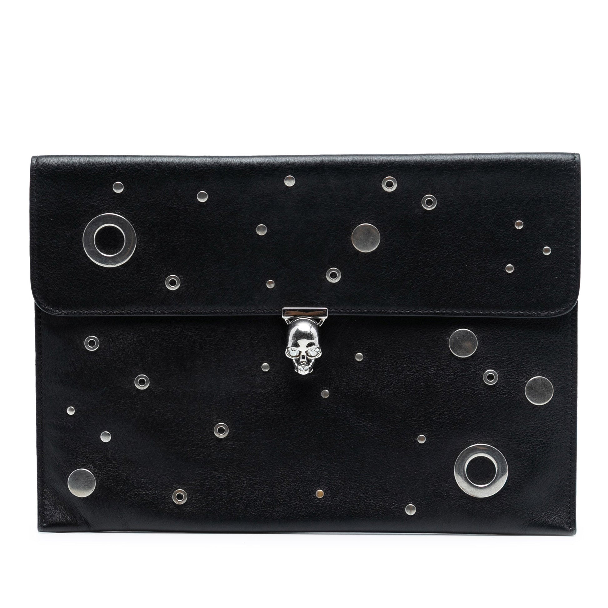 Alexander McQueen Leather Grommet Studded Skull Clutch