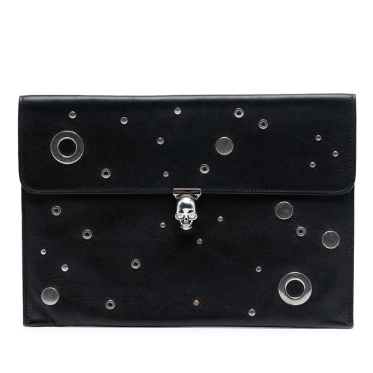 Alexander McQueen Leather Grommet Studded Skull Clutch