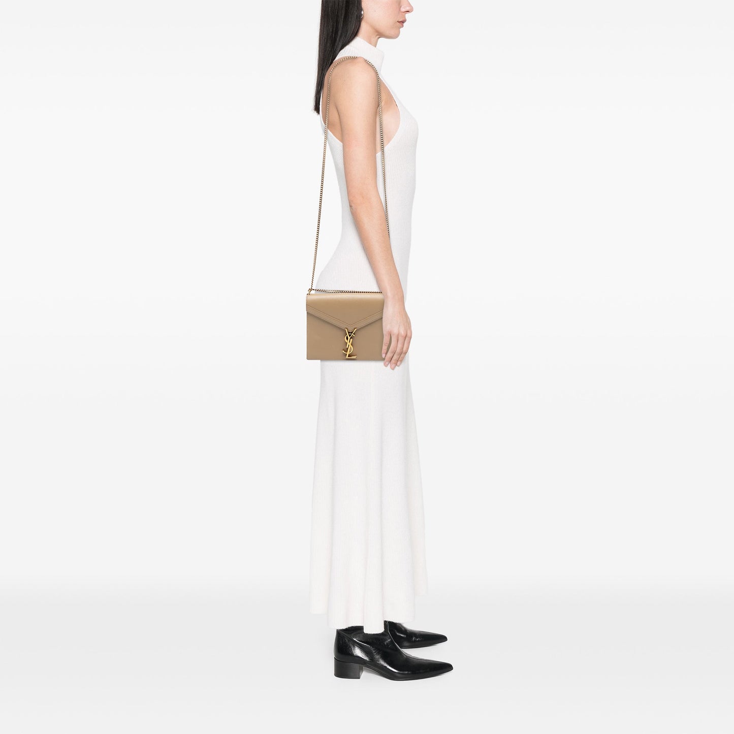 Saint Laurent Grain De Poudre Monogram Cassandra Chain Wallet