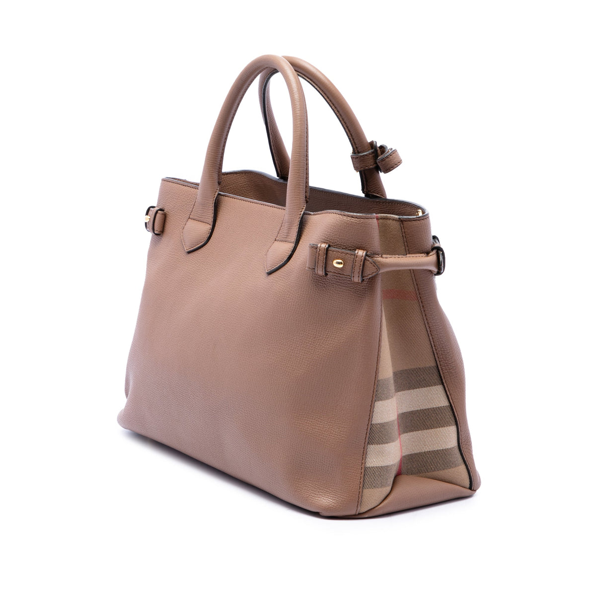 Burberry Medium Calfskin and House Check Banner Satchel — Brown