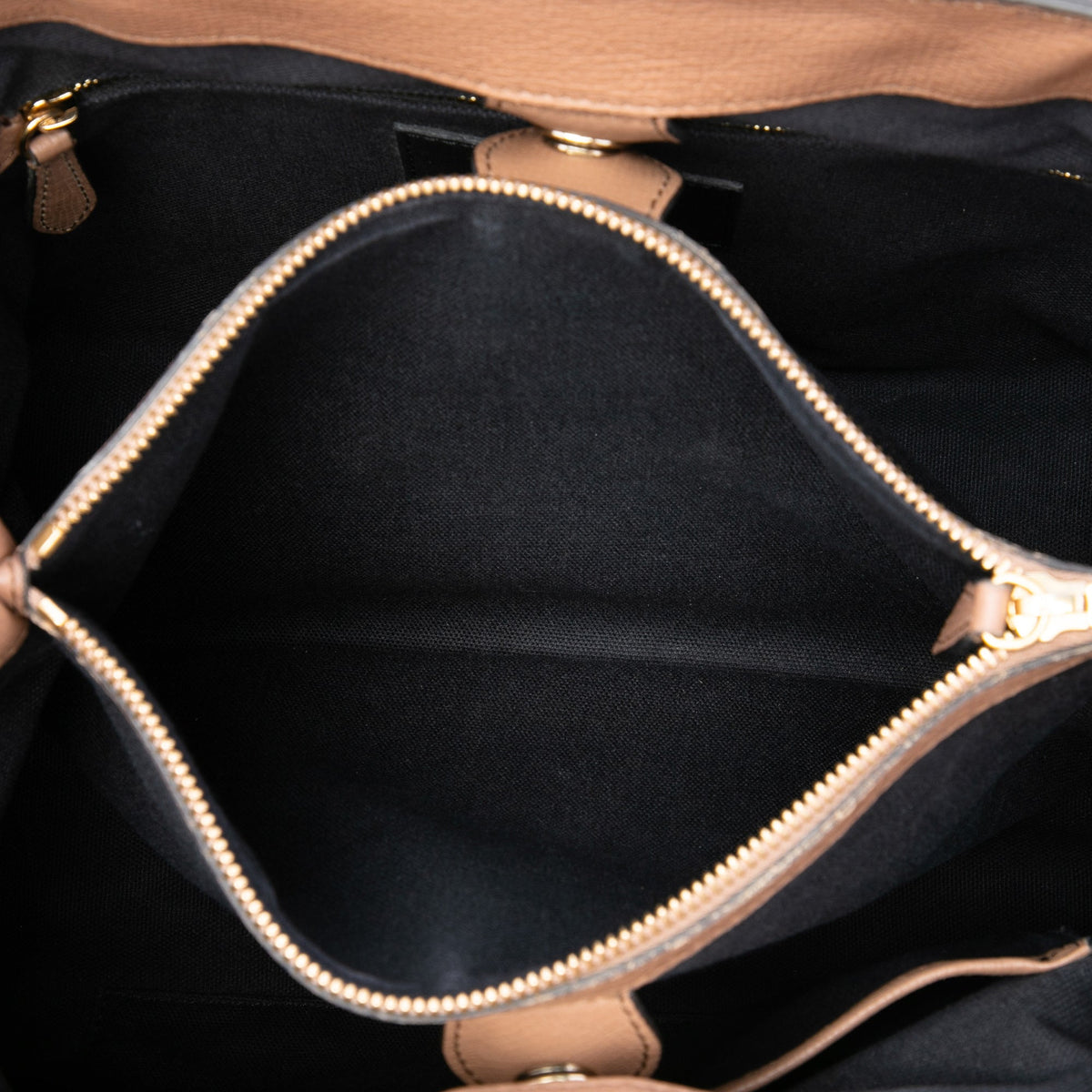 Burberry Medium Calfskin and House Check Banner Satchel — Brown