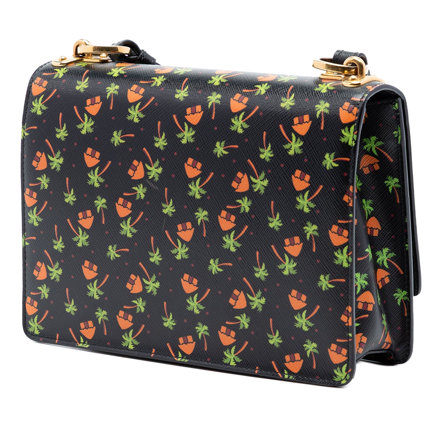 Prada Saffiano Palm Tree and Hut Print Flap Crossbody