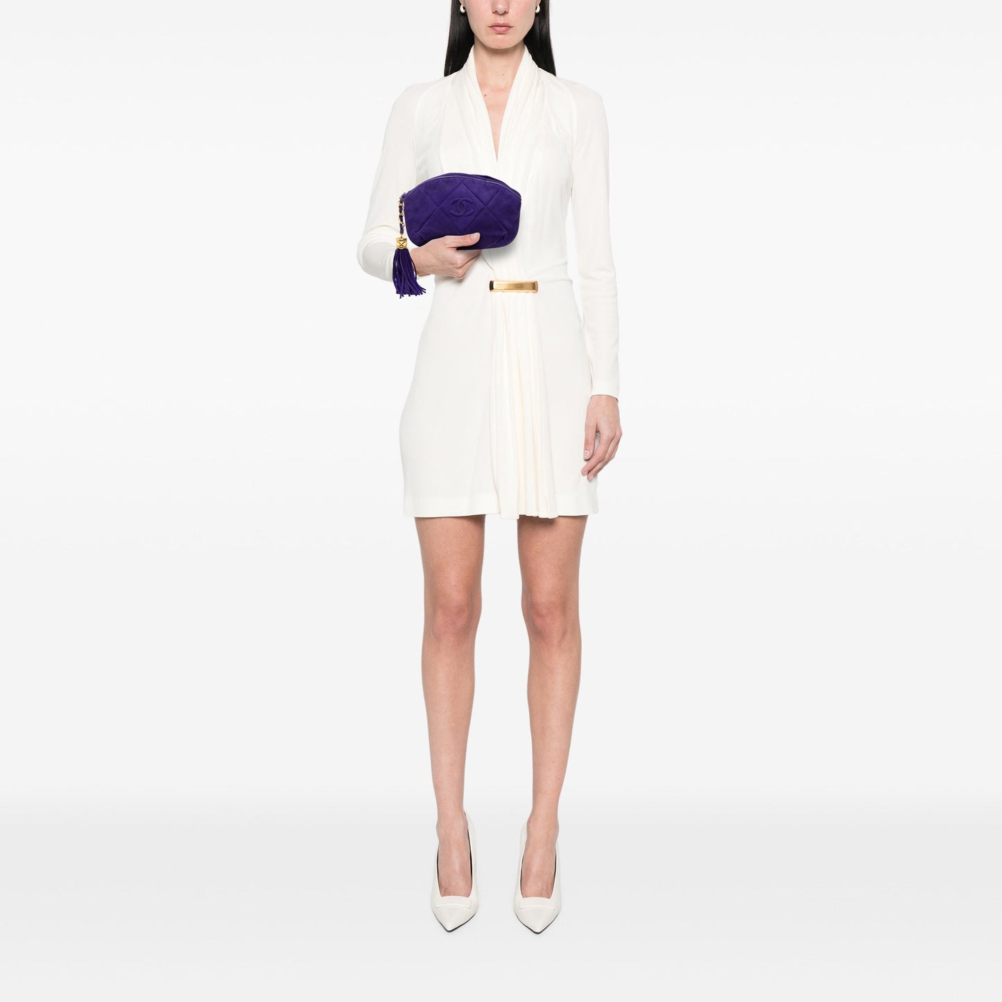 Chanel CC Suede Tassel Clutch