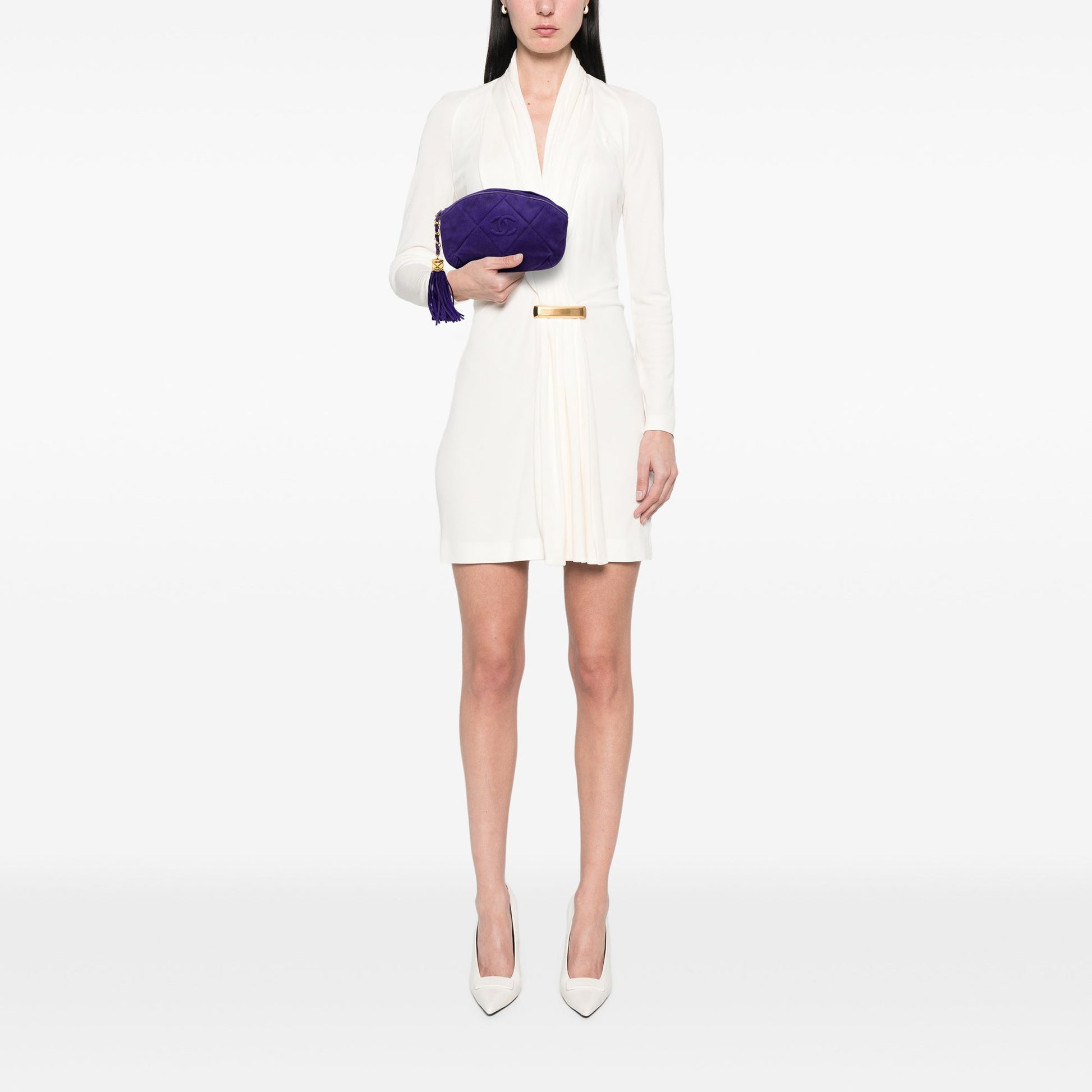 Chanel CC Suede Tassel Clutch