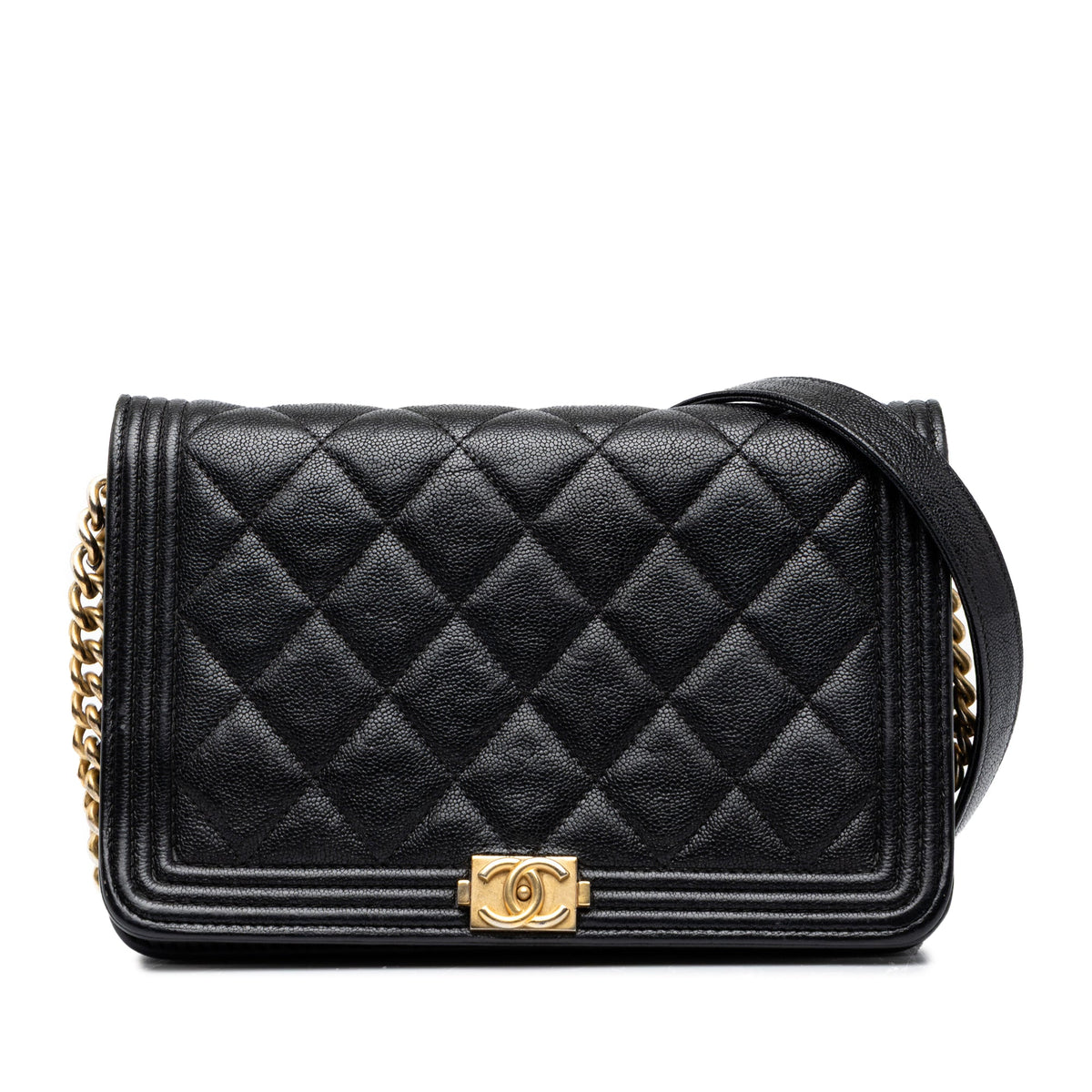 Chanel Quilted Caviar Boy Wallet on Chain — Black
