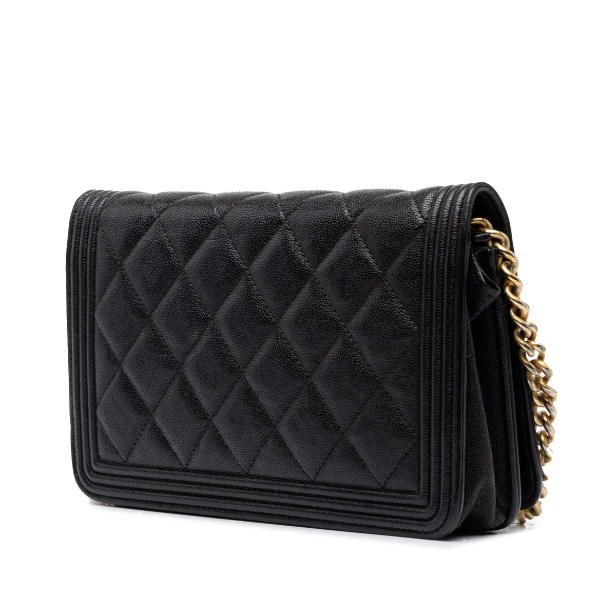 Chanel Quilted Caviar Boy Wallet on Chain — Black