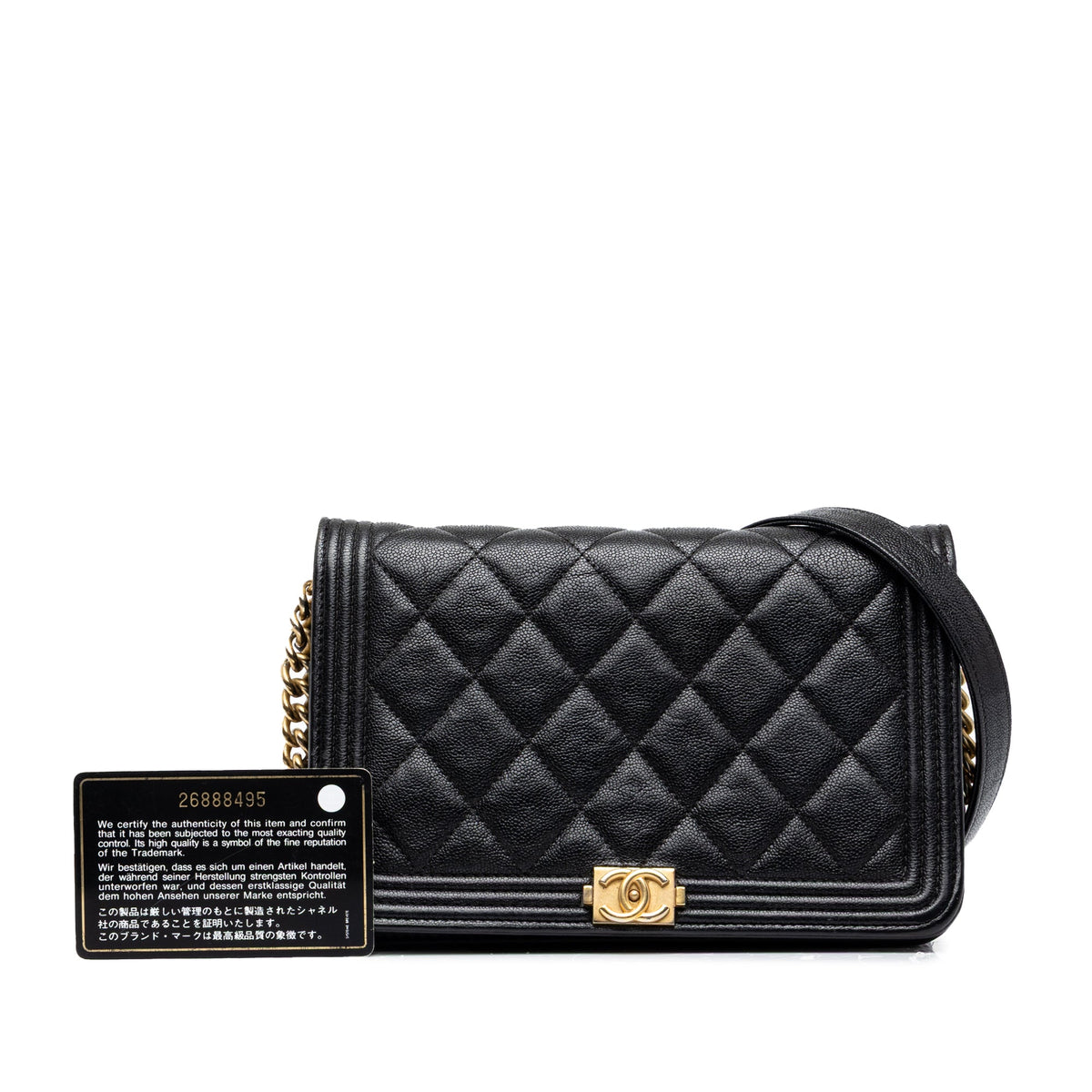 Chanel Quilted Caviar Boy Wallet on Chain — Black