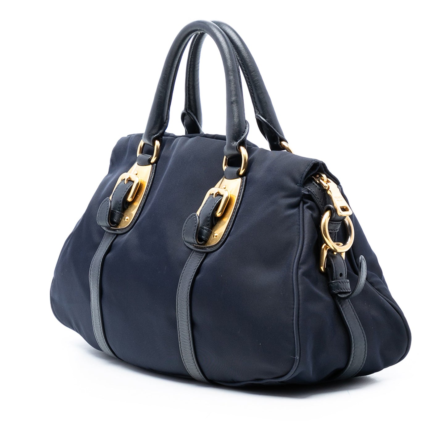 Prada Soft Calf Trimmed Tessuto Satchel