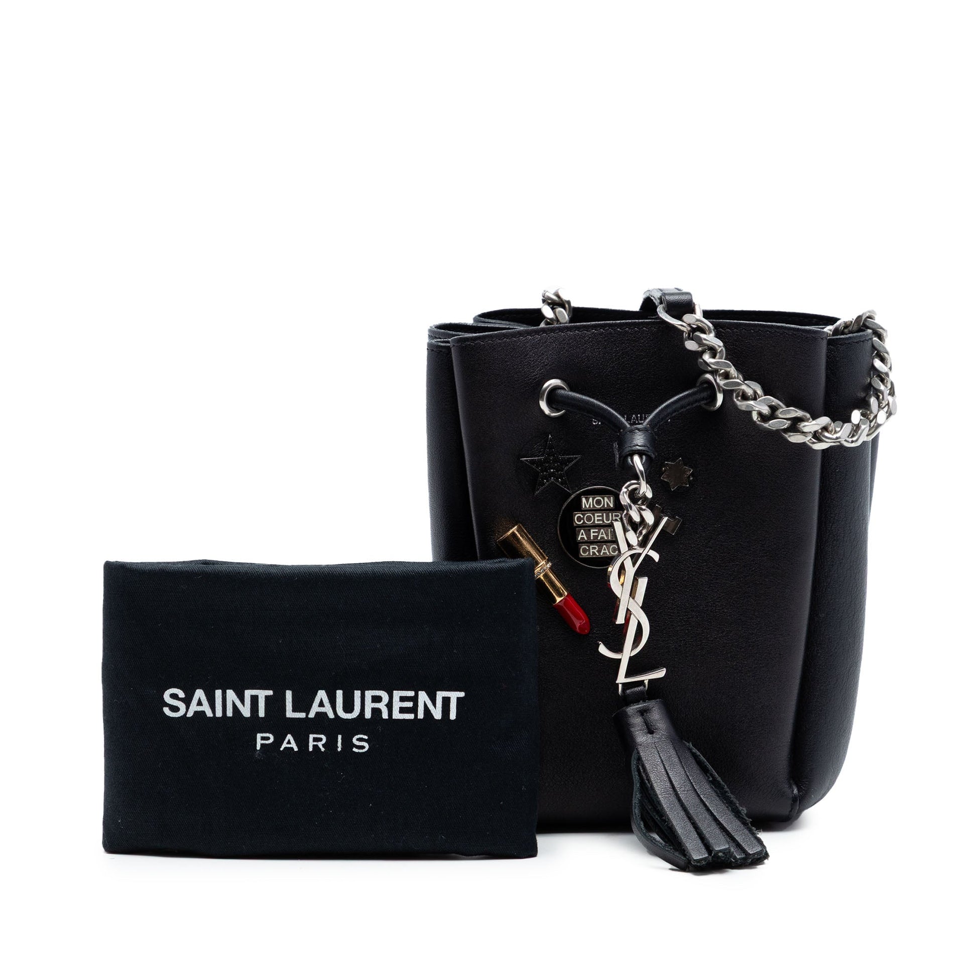 Saint Laurent Mini Leather Monogram Embellished Bourse Bucket Bag