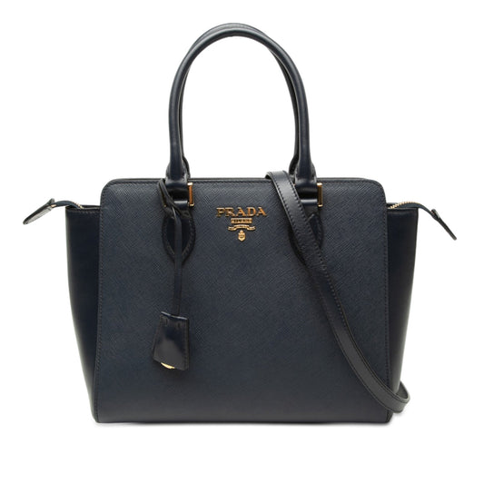 Prada Soft Calf Trimmed Saffiano Lux Open Convertible Tote