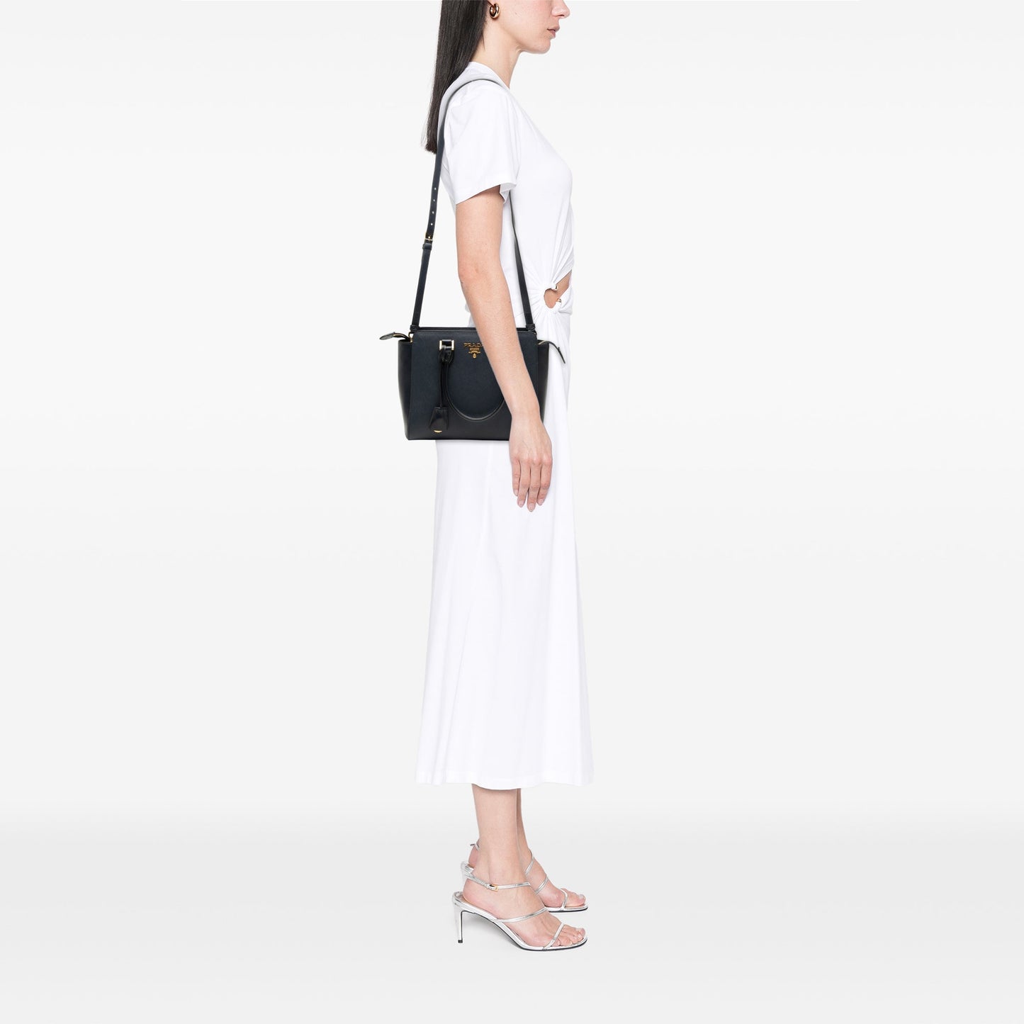 Prada Soft Calf Trimmed Saffiano Lux Open Convertible Tote