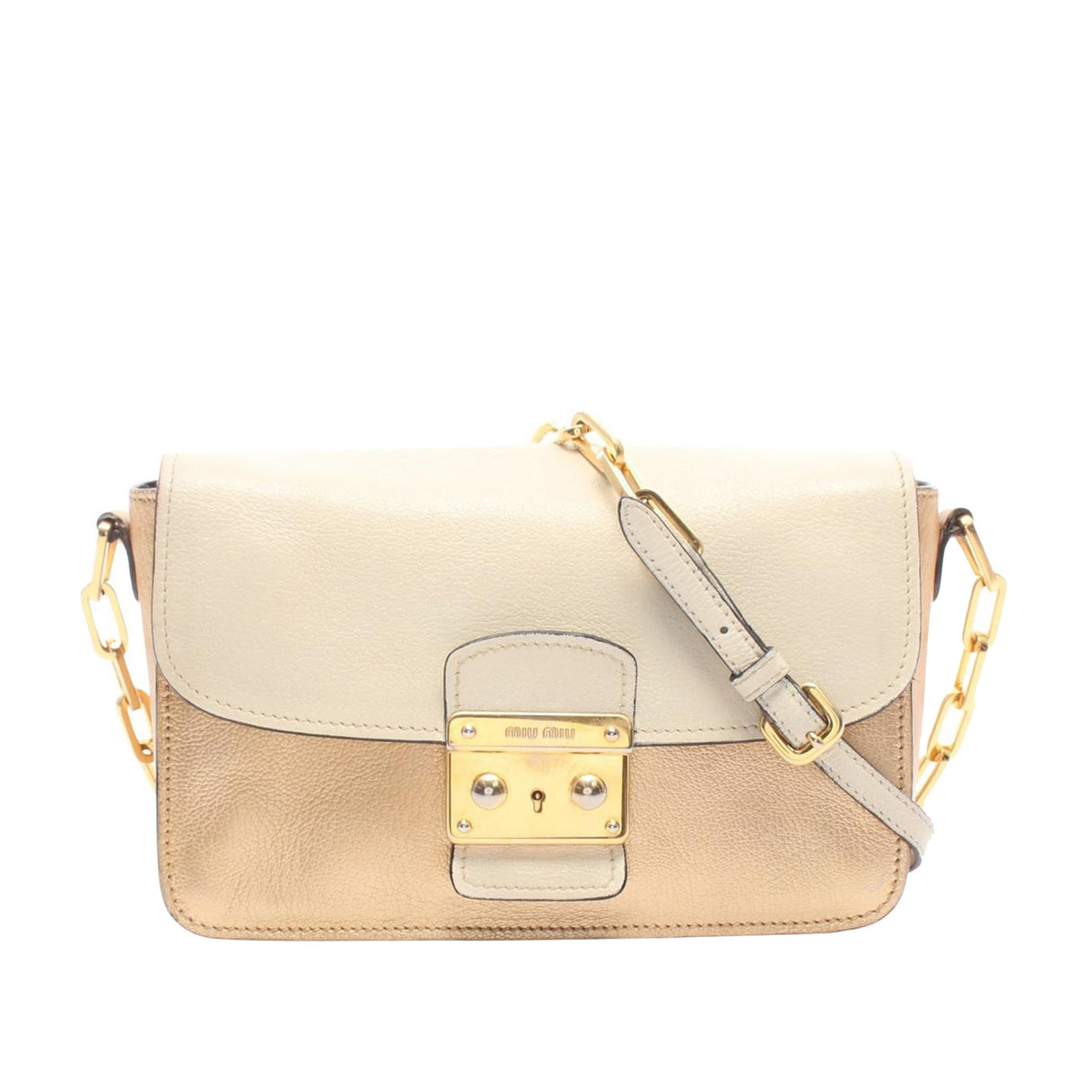 Miu Miu Leather Sound Lock Crossbody — Beige