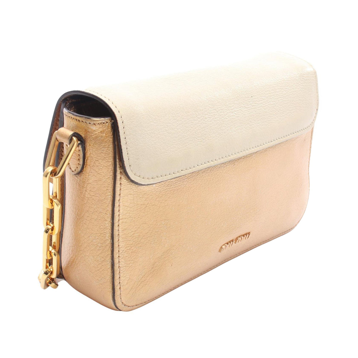 Miu Miu Leather Sound Lock Crossbody — Beige