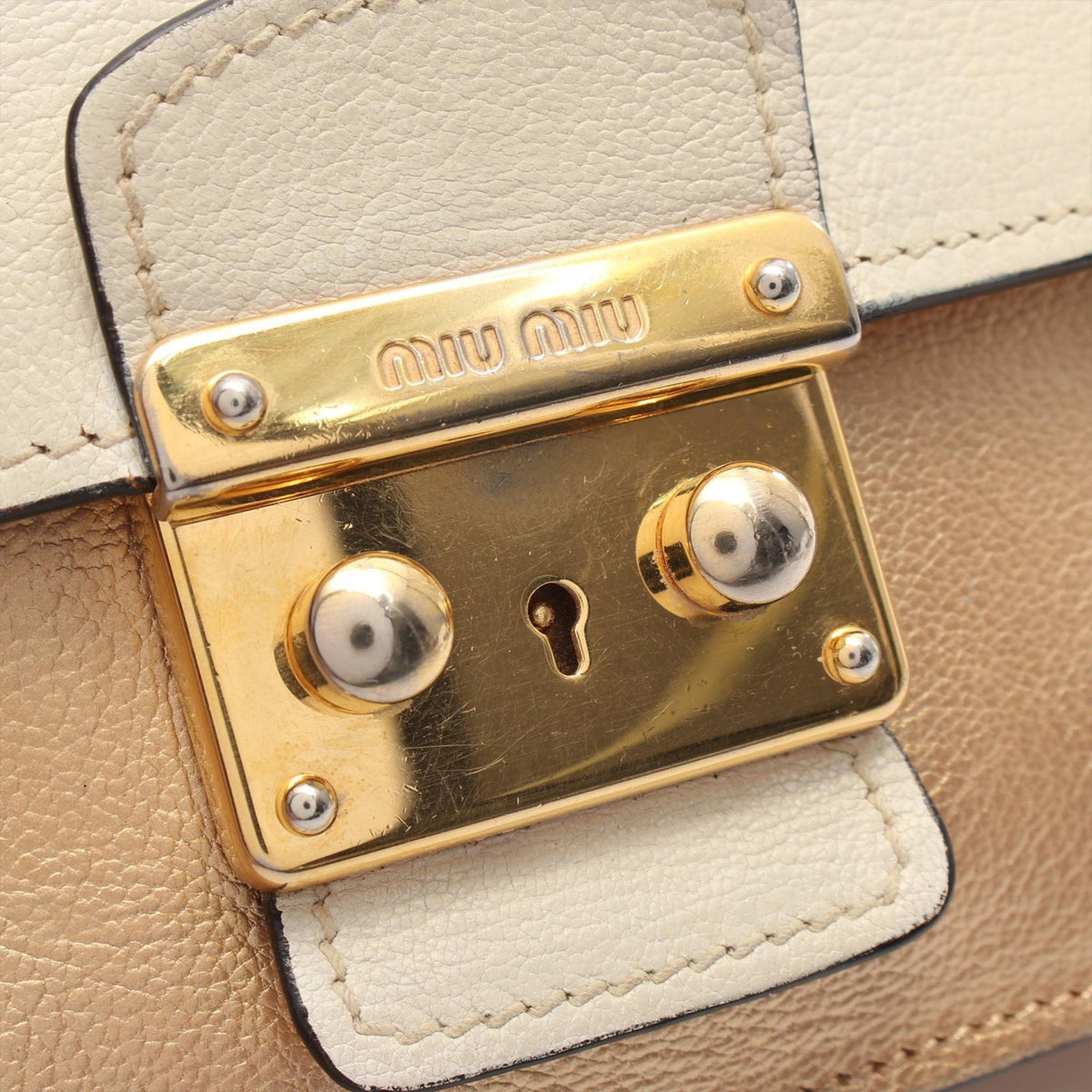Miu Miu Leather Sound Lock Crossbody — Beige