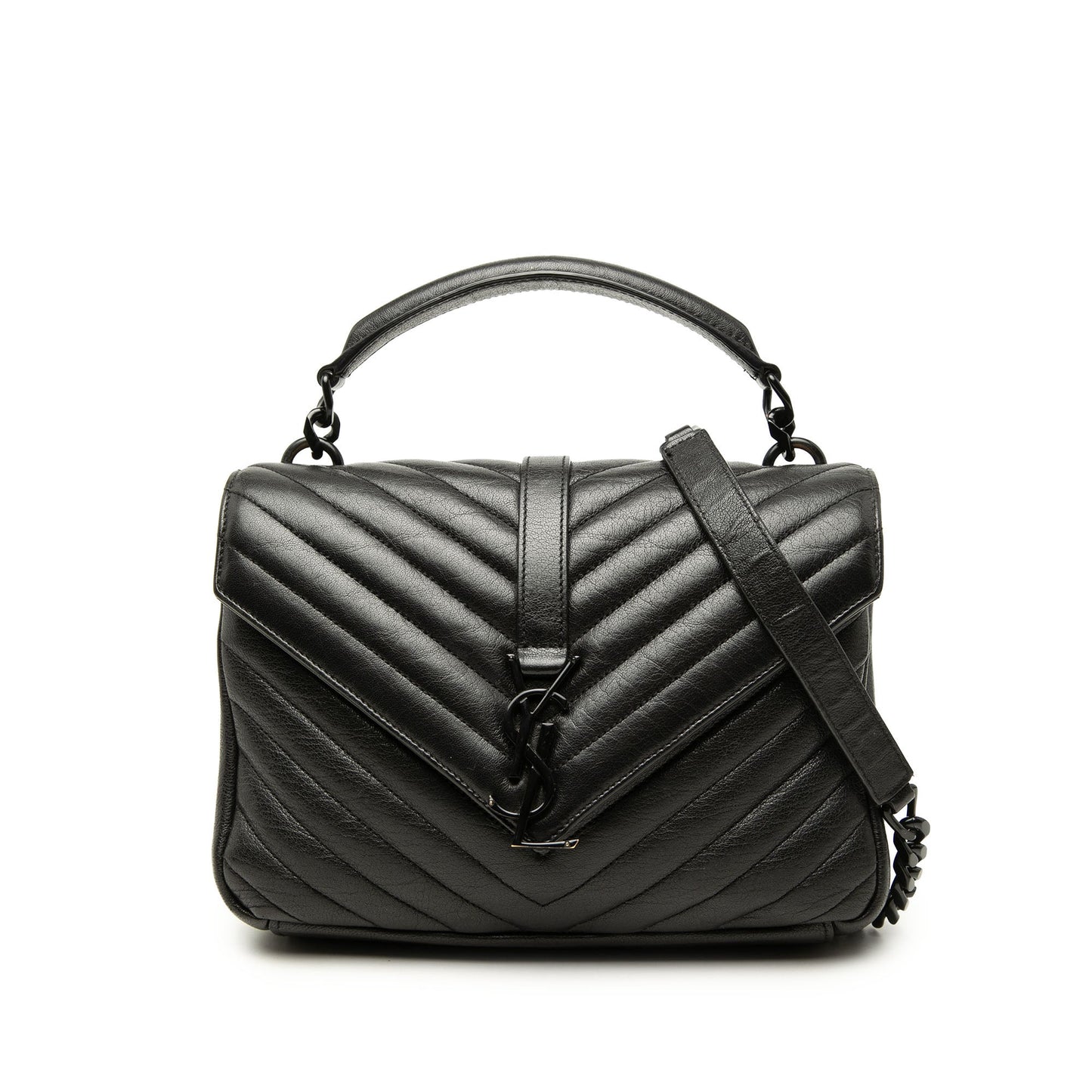 Saint Laurent Medium Chevron Sheepskin  Monogram Monochrome College Bag