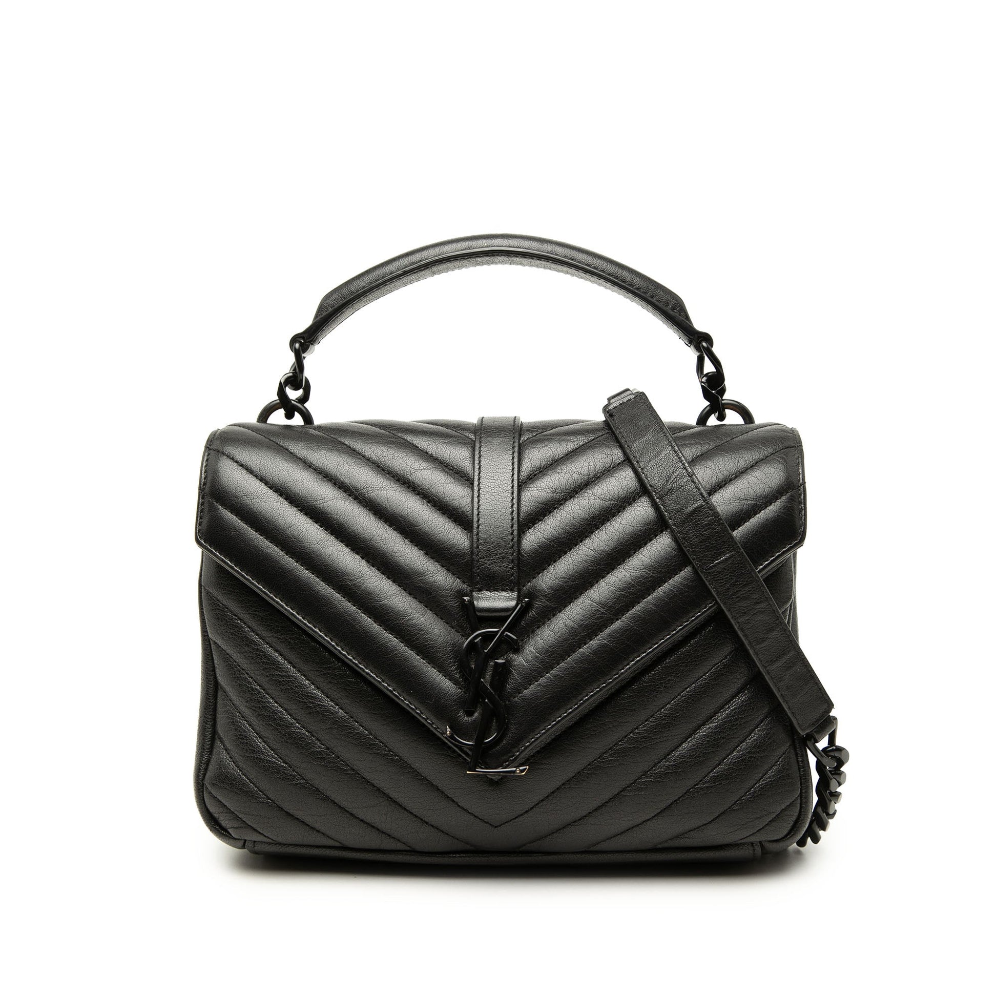 Saint Laurent Medium Chevron Sheepskin  Monogram Monochrome College Bag