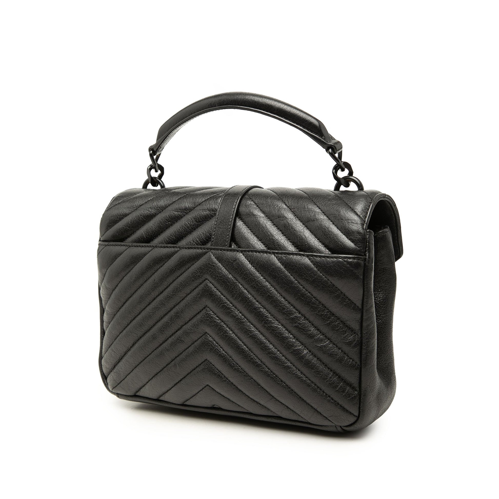 Saint Laurent Medium Chevron Sheepskin  Monogram Monochrome College Bag