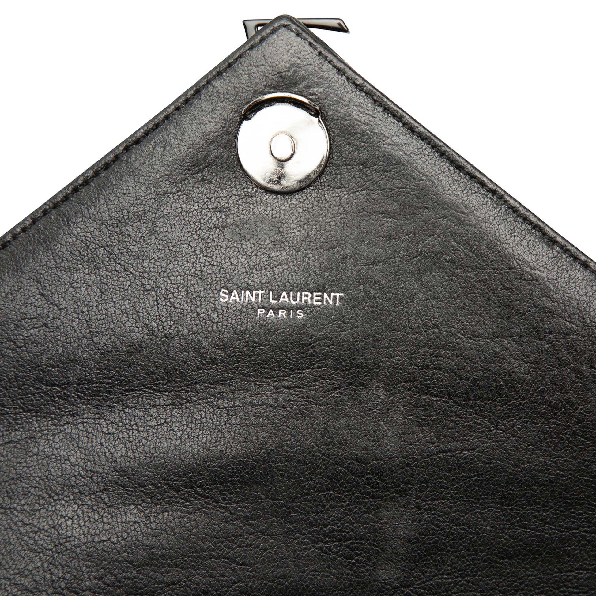 Saint Laurent Medium Chevron Sheepskin  Monogram Monochrome College Bag