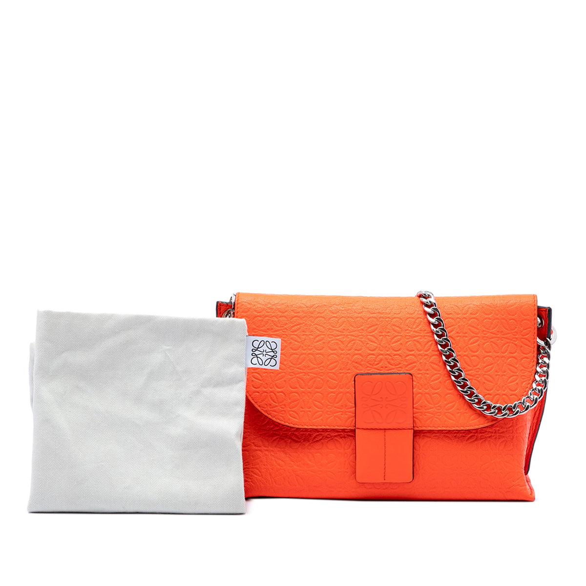 LOEWE Embossed Anagram Leather Repeat Avenue Crossbody — Orange