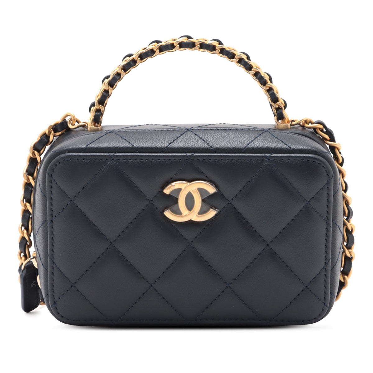 Chanel Mini CC Quilted Lambskin Chain Top Handle Vanity Case — Blue